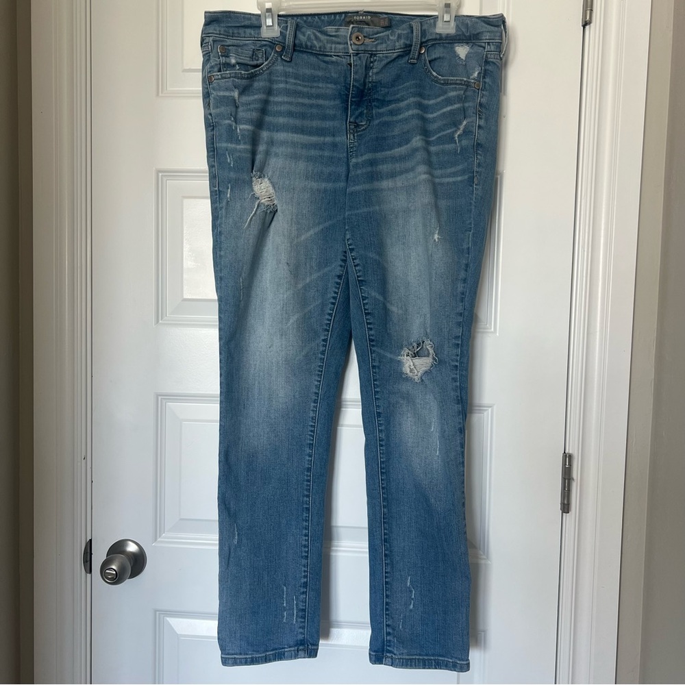Torrid Light Blue Distressed Straight Leg Jeans | Vintage Stretch